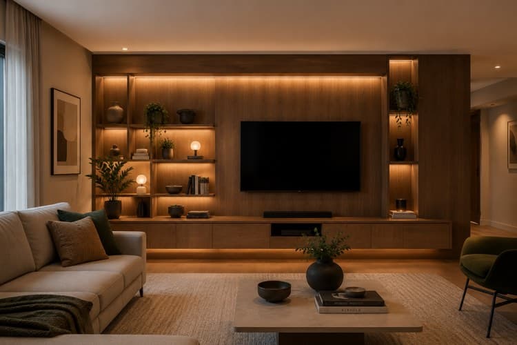 Sala com painel de TV