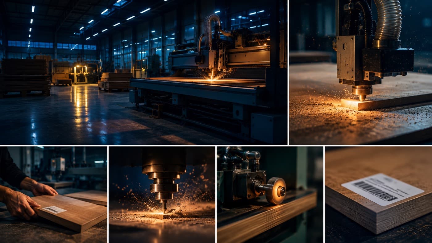 Linha de produção WCA: corte CNC, usinagem, etiquetagem e fitagem de bordas